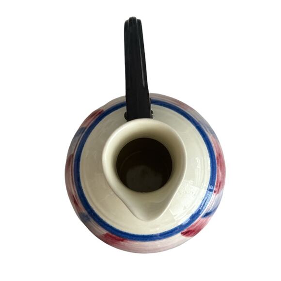 Vintage Vernon Kilns Red White Blue Plaid Mid Century Coffee Pot Pitcher Calico - Picture 6 of 9